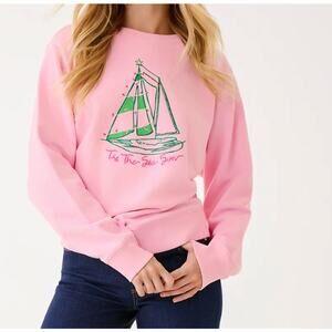 Lilly Pulitzer Ballad Sweatshirt M NWOT Pink Sailboat Coastal Prep Green Boat